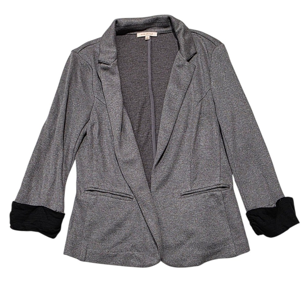 Skies Are Blue Knit Blazer Women Medium Gray Polyester Rayon Open Front Office